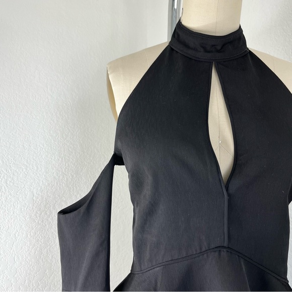 C/MEO COLLECTIVE Too Close Halter Bell Sleeve Cold Shoulder Black Top - Picture 4 of 12